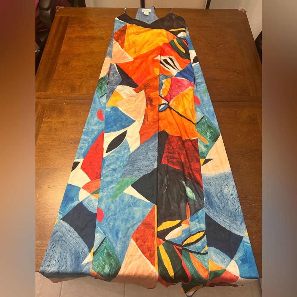 Nicole Miller Multicolor Abstract Maxi Dress - abstract print matte charmeuse